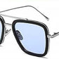Unisex Blue Silver Retro Square Sunglass