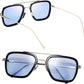 Unisex Blue Silver Retro Square Sunglass