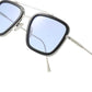 Unisex Blue Silver Retro Square Sunglass