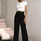 Women's Hight Waist Wide-Leg Jogger Pant Black & White Stripe